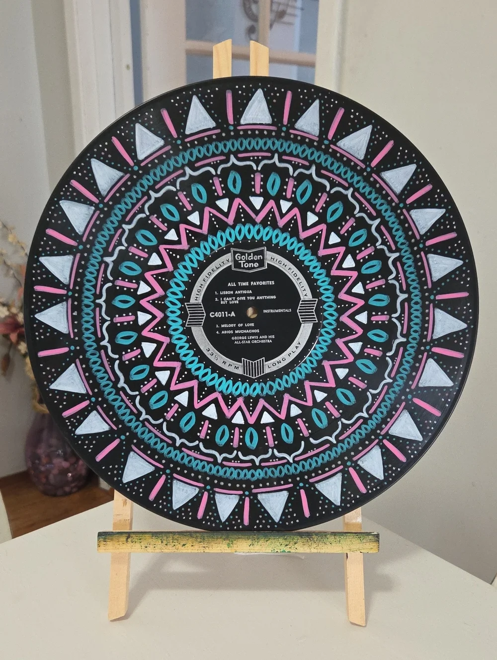 Hand-Painted Vinyl Record Mandala